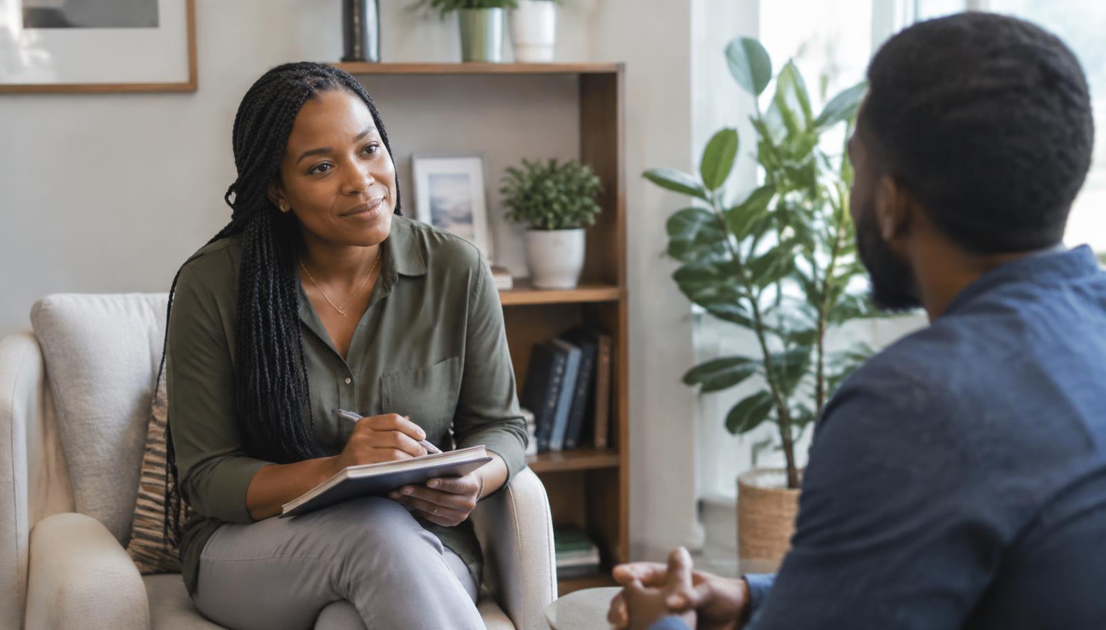 Counselor listening to an adult client